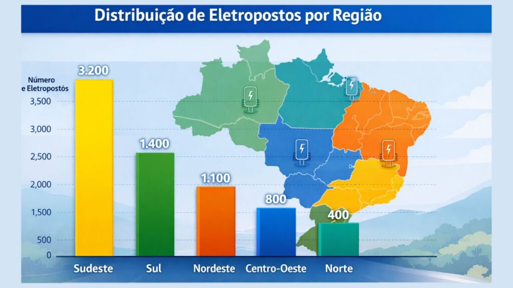 distribuição de eletropostos por região do Brasil