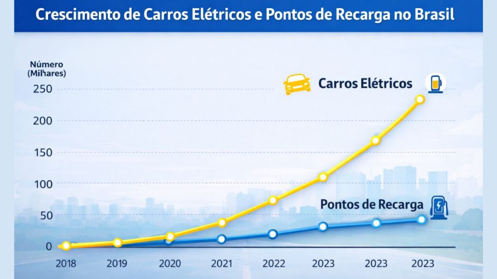 crescimento de carros elétricos e pontos de recarga no Brasil