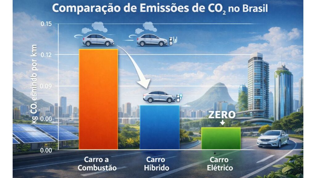 comparando emissoes de CO₂ entre carros a combustao hibridos e eletricos no Brasil