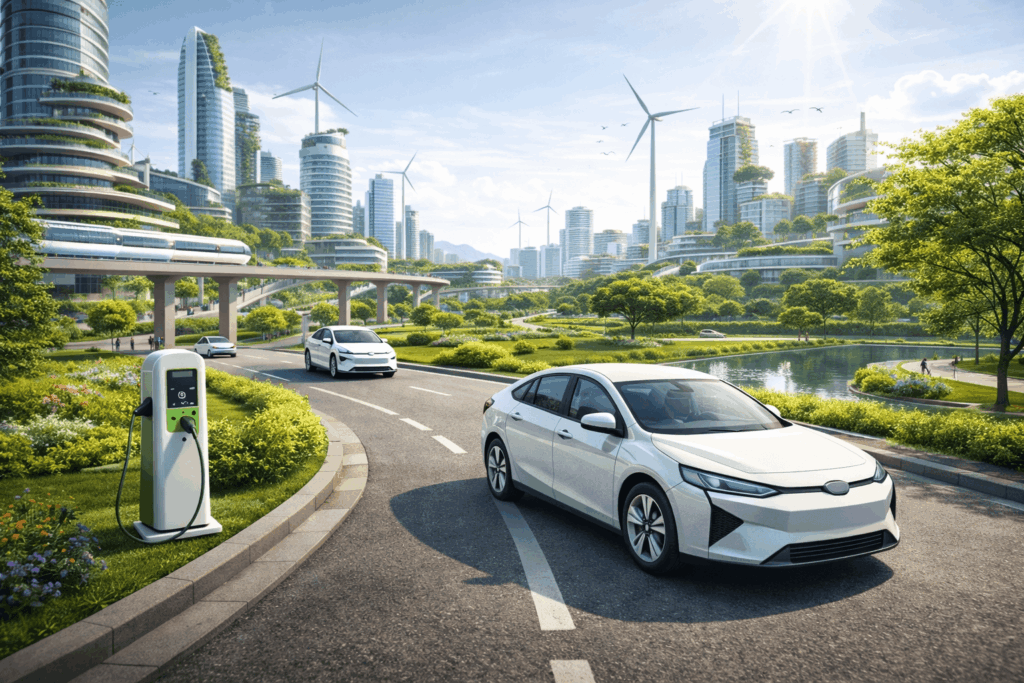 carro  eletrico na estrada